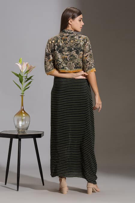 Soup By Sougat Paul Striped Dress with Sequinned Jacket 