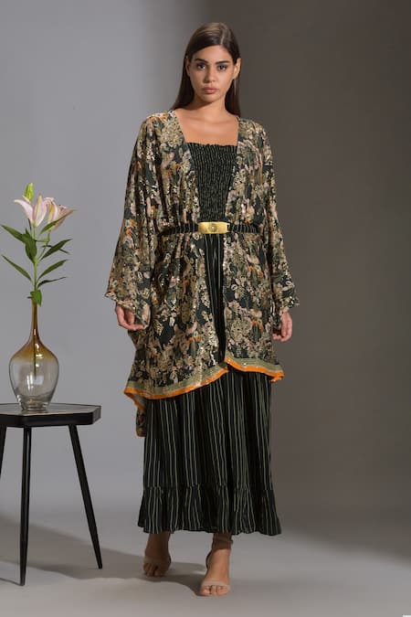 Buy Black Crepe, Sequins Fabric Square Neck Striped Jumpsuit With