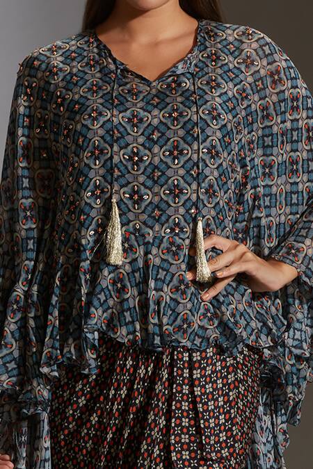 Soup By Sougat Paul_Black Crepe, Chiffon V Neck Draped Dress With Asymmetric Tunic _at_Aza_Fashions