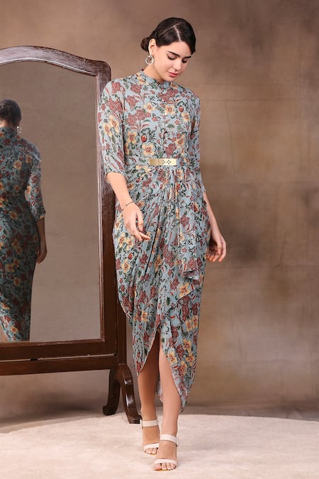 Soup by Sougat Paul Floral Print Draped Dress 