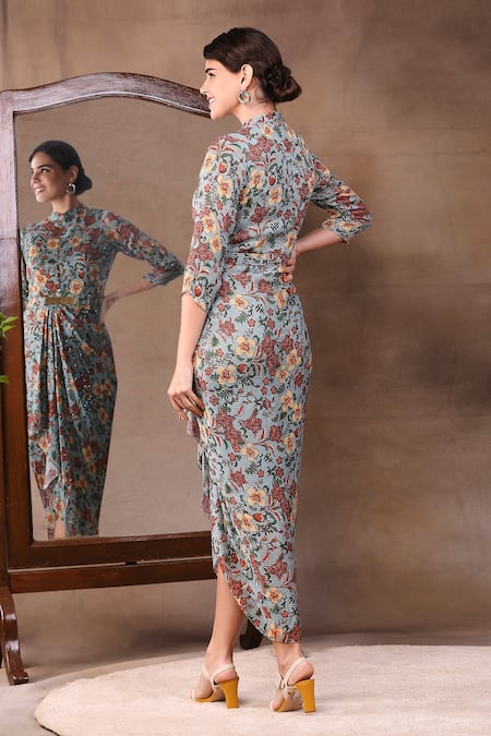 Soup By Sougat Paul Floral Print Draped Dress 