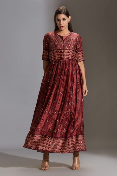 Soup By Sougat Paul Silk Printed Dress with Jacket 