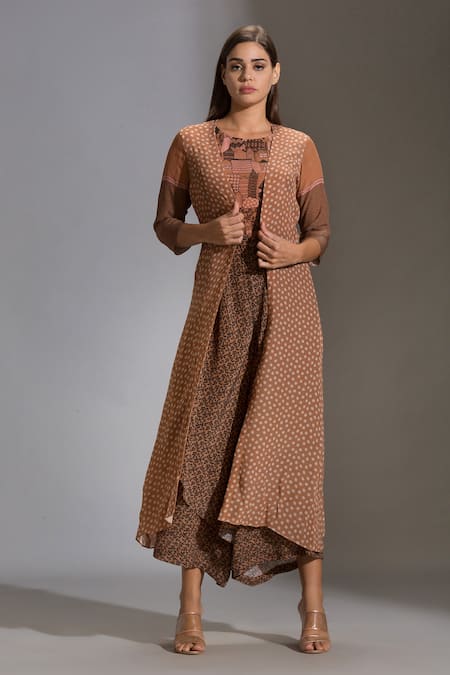 Buy_Soup By Sougat Paul_Pink Crepe Round Printed Jumpsuit With Jacket  _Online_at_Aza_Fashions