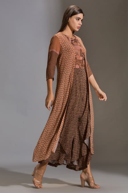 Shop_Soup By Sougat Paul_Pink Crepe Round Printed Jumpsuit With Jacket  _Online_at_Aza_Fashions