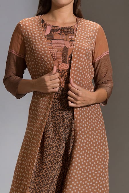 Soup By Sougat Paul_Pink Crepe Round Printed Jumpsuit With Jacket  _at_Aza_Fashions