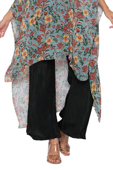 Soup By Sougat Paul_Green Twill, Sequin Fabric Round Printed Kaftan Tunic And Pant Set _at_Aza_Fashions