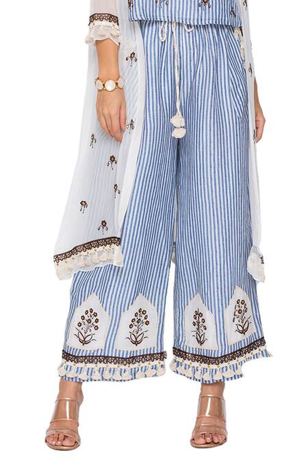 Soup By Sougat Paul_Blue Organza, Slub Georgette Round Jacket And Pant Set _at_Aza_Fashions