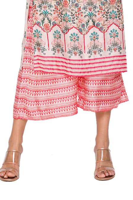 Shop_Soup By Sougat Paul_Pink Malaysian Silk Round Printed Kurta And Pant Set _Online_at_Aza_Fashions