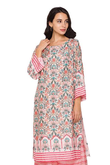 Buy_Soup By Sougat Paul_Pink Malaysian Silk Round Printed Kurta And Pant Set _Online_at_Aza_Fashions