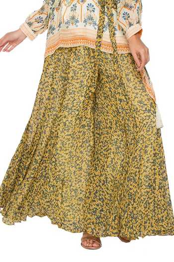 Soup By Sougat Paul Yellow Chiffon Band Collar Asymmetric Tunic Sharara Set at Aza Fashions Soup By Sougat Paul_Yellow Chiffon Band Collar Asymmetric Tunic Sharara Set _at_Aza_Fashions