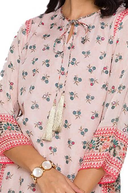 Soup By Sougat Paul_Pink Chiffon Round Printed Kurta And Sharara Set _at_Aza_Fashions