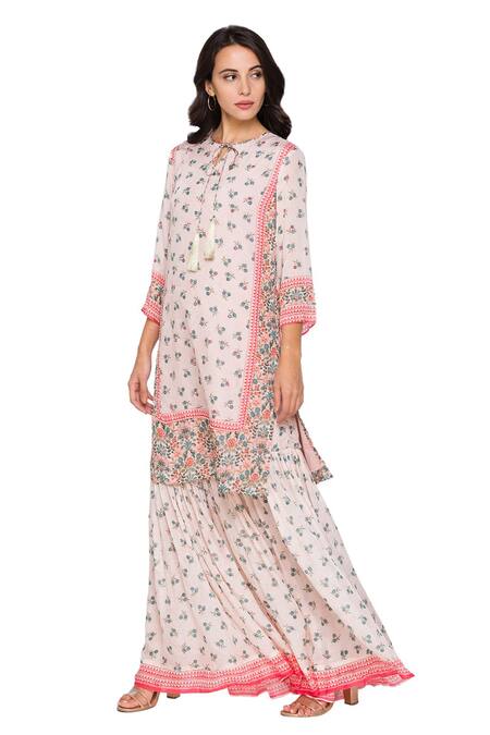 Soup By Sougat Paul_Pink Chiffon Round Printed Kurta And Sharara Set _Online_at_Aza_Fashions