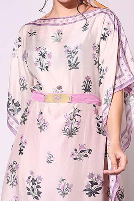 Shop_Soup By Sougat Paul_Purple Net, Cotton Silk Round Printed Kaftan And Skirt Set _Online_at_Aza_Fashions