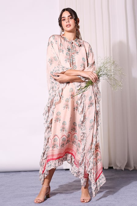 Buy Soup By Sougat Paul Pink Chiffon Round Floral Print Kaftan at Aza Fashions Buy_Soup By Sougat Paul_Pink Chiffon Round Floral Print Kaftan _at_Aza_Fashions