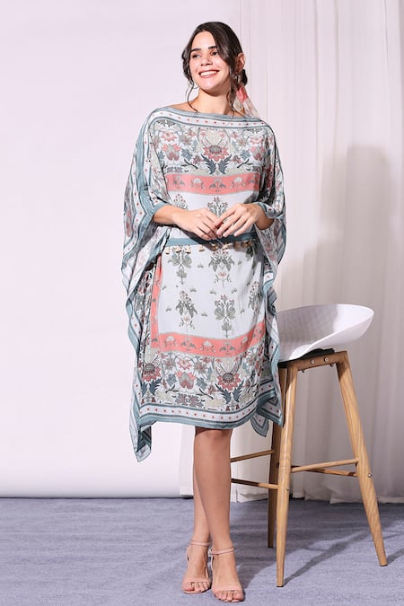 Soup By Sougat Paul_Blue Cotton Silk Round Printed Kaftan  _Online_at_Aza_Fashions