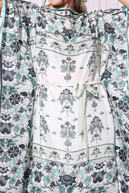 Buy_Soup By Sougat Paul_Green Cotton Silk Round Printed Kaftan And Pant Set _Online_at_Aza_Fashions