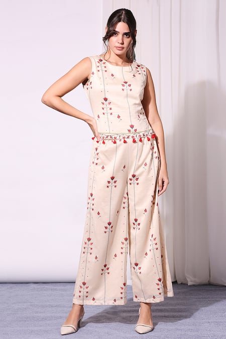 Buy_Soup By Sougat Paul_Blue Chanderi Round Printed Jacket And Pant Set _Online_at_Aza_Fashions