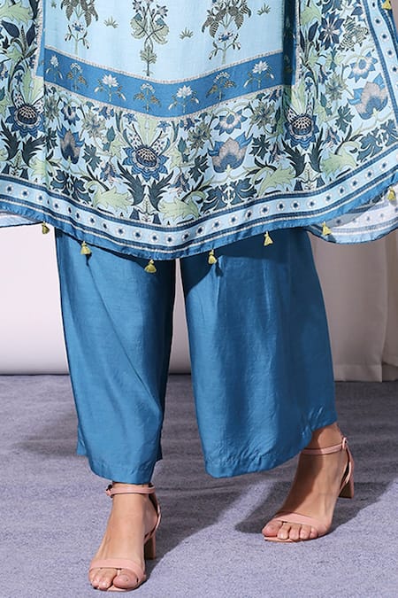 Buy Soup By Sougat Paul Blue Cotton Silk Round Printed Kaftan And Pant Set Online at Aza Fashions Buy_Soup By Sougat Paul_Blue Cotton Silk Round Printed Kaftan And Pant Set _Online_at_Aza_Fashions