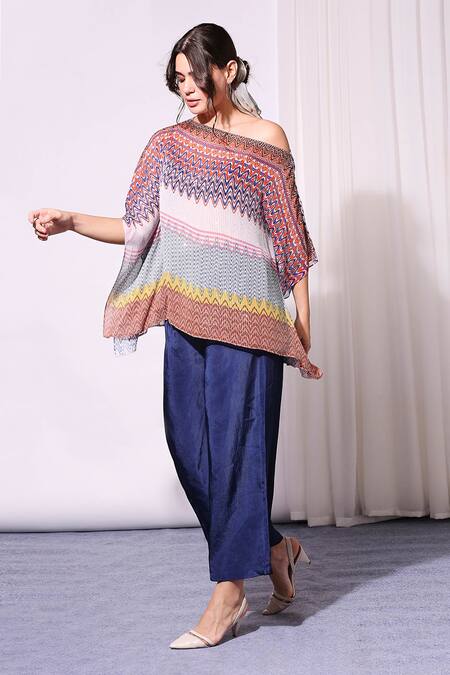 Soup By Sougat Paul Multi Color Twill, Sequence Boat Printed Kaftan Tunic And Pant Set Online at Aza Fashions Soup By Sougat Paul_Multi Color Twill, Sequence Boat Printed Kaftan Tunic And Pant Set _Online_at_Aza_Fashions