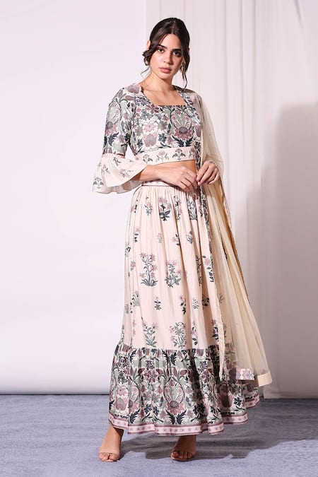 Soup By Sougat Paul Chanderi Floral Print Lehenga Set 