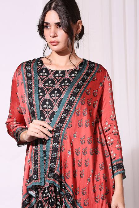 Buy_Soup By Sougat Paul_Black Satin Jumpsuit Round Jacket Open Printed With _Online_at_Aza_Fashions