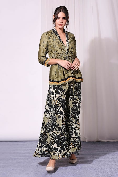 Soup By Sougat Paul Printed Peplum Top & Skirt Set 