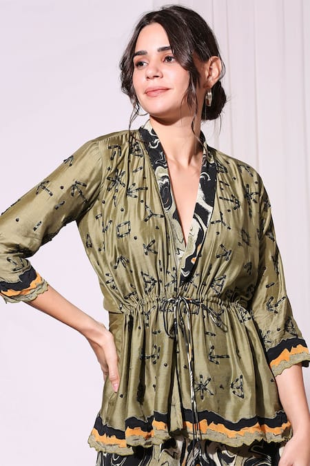 Buy Soup By Sougat Paul Black Crepe, Cotton Silk V Neck Printed Peplum Top And Skirt Set Online at Aza Fashions Buy_Soup By Sougat Paul_Black Crepe, Cotton Silk V Neck Printed Peplum Top And Skirt Set _Online_at_Aza_Fashions