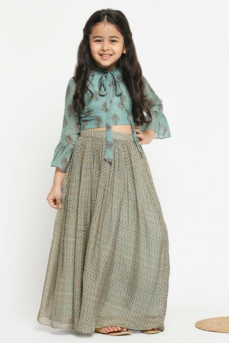 Buy_Soup By Sougat Paul_Green Chiffon Embroidery Printed Lehenga Set _Online_at_Aza_Fashions