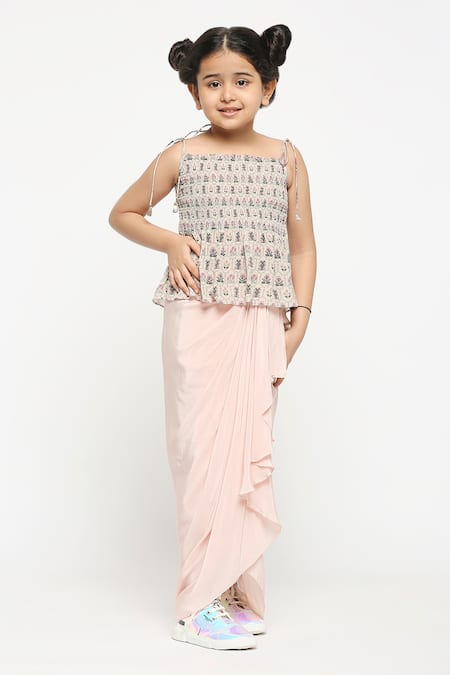 Soup By Sougat Paul_Pink Crepe Embroidery Draped Skirt Set _Online_at_Aza_Fashions