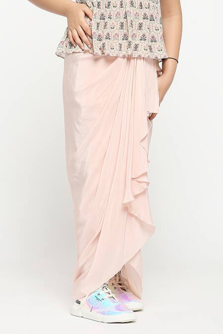 Buy_Soup By Sougat Paul_Pink Crepe Embroidery Draped Skirt Set _Online_at_Aza_Fashions
