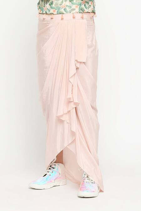 Soup By Sougat Paul_Pink Chiffon, Crepe Draped Skirt Set _Online_at_Aza_Fashions