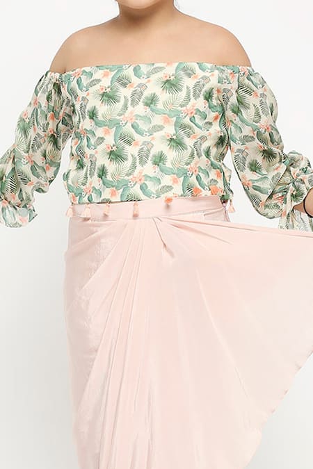 Buy_Soup By Sougat Paul_Pink Chiffon, Crepe Draped Skirt Set _Online_at_Aza_Fashions