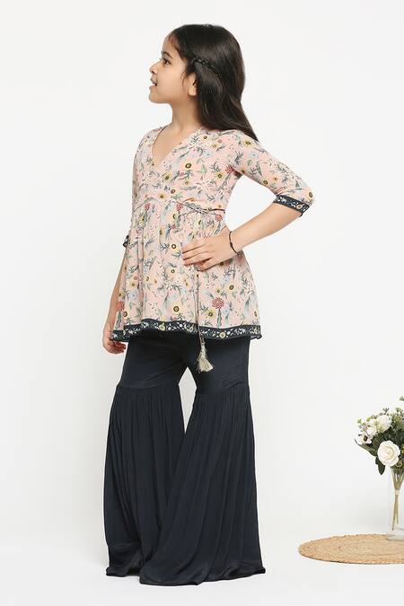 Shop_Soup by Sougat Paul_Pink Crepe Embroidery Printed Top And Sharara Set _at_Aza_Fashions