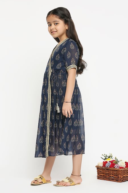Buy_Soup By Sougat Paul_Blue Chiffon Embroidery Printed Dress _Online_at_Aza_Fashions