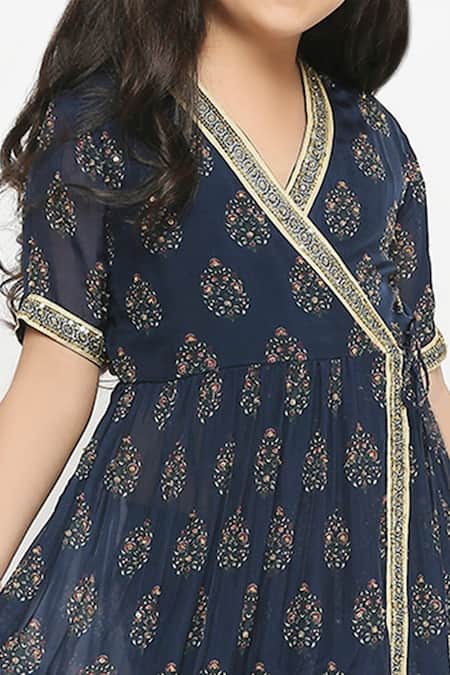 Shop_Soup By Sougat Paul_Blue Chiffon Embroidery Printed Dress _Online_at_Aza_Fashions