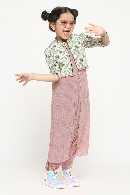 Soup By Sougat Paul_Red Crepe, Cotton Printed Jumpsuit With Jacket _Online_at_Aza_Fashions