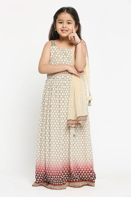 Buy_Soup By Sougat Paul_Beige Net, Crepe Embroidery Printed Lehenga Set _Online_at_Aza_Fashions