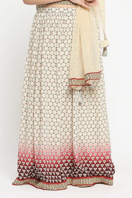 Shop_Soup By Sougat Paul_Beige Net, Crepe Embroidery Printed Lehenga Set _Online_at_Aza_Fashions
