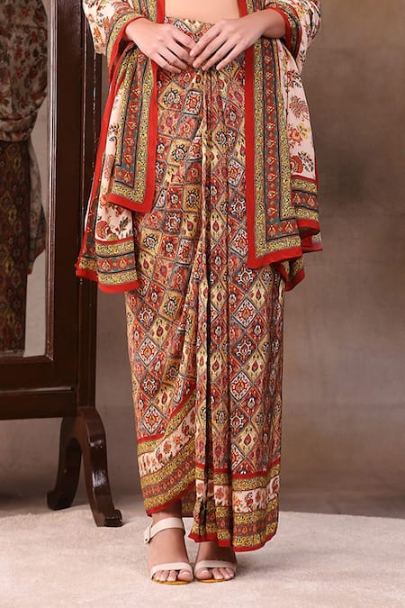 Buy Soup By Sougat Paul Beige Crepe V Neck Printed Lehenga Set Online at Aza Fashions Buy_Soup By Sougat Paul_Beige Crepe V Neck Printed Lehenga Set _Online_at_Aza_Fashions