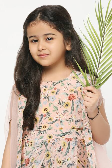 Buy Soup By Sougat Paul Pink Net, Crepe Draped Dress With Cape Online at Aza Fashions Buy_Soup By Sougat Paul_Pink Net, Crepe Draped Dress With Cape _Online_at_Aza_Fashions