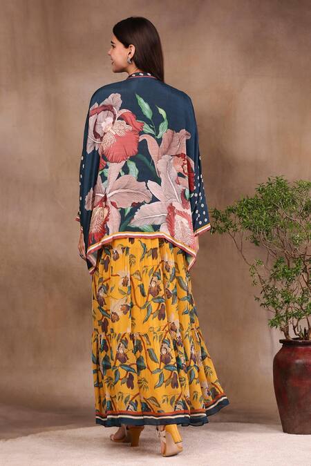 Shop Soup By Sougat Paul Yellow Chiffon And Muslin Slub Band Printed Dress With Jacket at Aza Fashions Shop_Soup By Sougat Paul_Yellow Chiffon And Muslin Slub Band Printed Dress With Jacket _at_Aza_Fashions