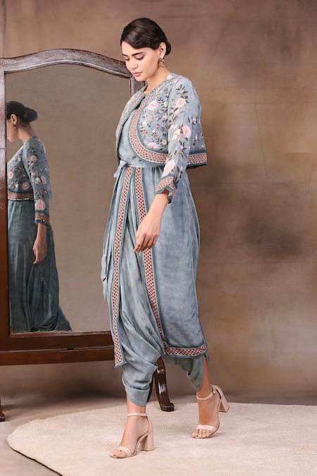 Soup By Sougat Paul_Green Crepe Round Printed Jumpsuit With Jacket _Online_at_Aza_Fashions