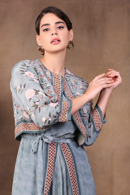 Buy_Soup By Sougat Paul_Green Crepe Round Printed Jumpsuit With Jacket _Online_at_Aza_Fashions