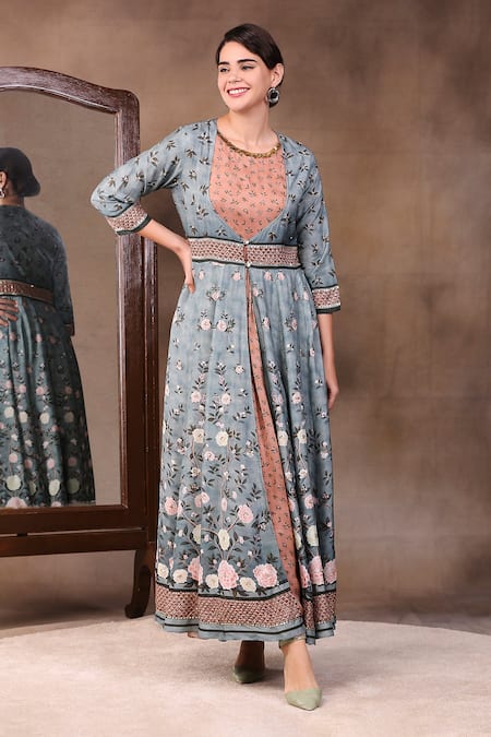 Readymade Embroidered Anarkali Suit In Green Latest 2995SL04