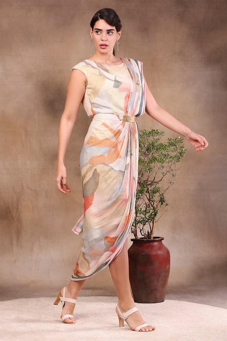 Soup By Sougat Paul_Multi Color Sequins Fabric Embellished Round Embroidered Saree Gown _Online_at_Aza_Fashions