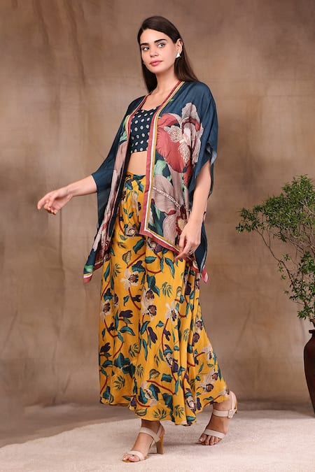 Soup By Sougat Paul_Yellow Printed Open Jacket And Flared Pant Set _Online_at_Aza_Fashions