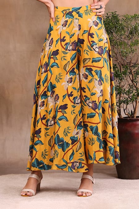 Soup By Sougat Paul_Yellow Printed Open Jacket And Flared Pant Set _at_Aza_Fashions