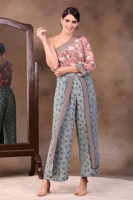 Soup by Sougat Paul Printed One Shoulder Top & Pant Set 