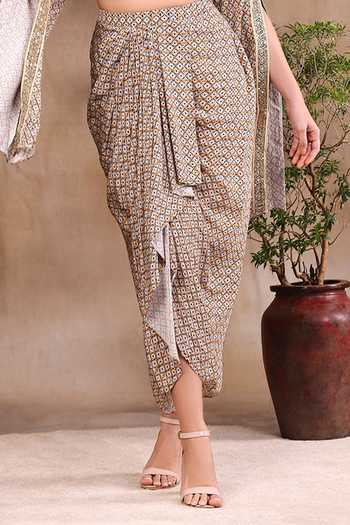 Buy_Soup By Sougat Paul_Pink Crepe Round Printed Top With Draped Skirt _Online_at_Aza_Fashions