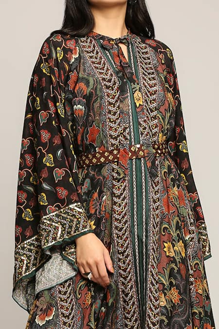 Shop Soup By Sougat Paul Black Muslin Slub Batik Prints Band Collar Asymmetric Tunic Online at Aza Fashions Shop_Soup By Sougat Paul_Black Muslin Slub Batik Prints Band Collar Asymmetric Tunic _Online_at_Aza_Fashions